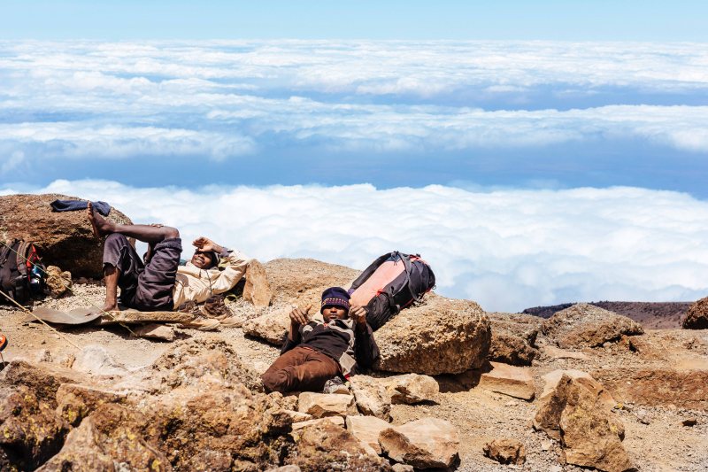 Crew resting at Barafu, Kilimanjaro